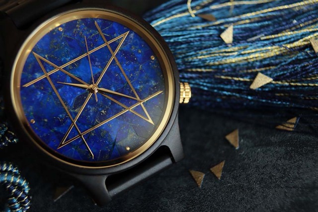 【2サイズ】【瑠璃小紋シリーズ】瑠璃綺羅星/QUARTZ MODEL クオーツモデル/ラピスラズリエボニー天然木バンド