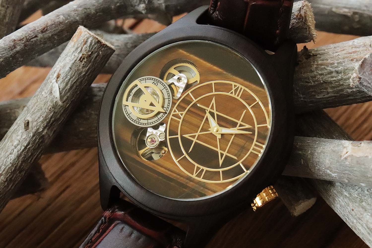 Double Movement Model / Tiger's Eye  Natural Ebony Case  Top-Grain Leather