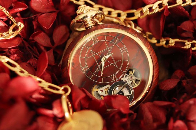 Pocket Watch Model / Red Jasper  Natural Wood Case
