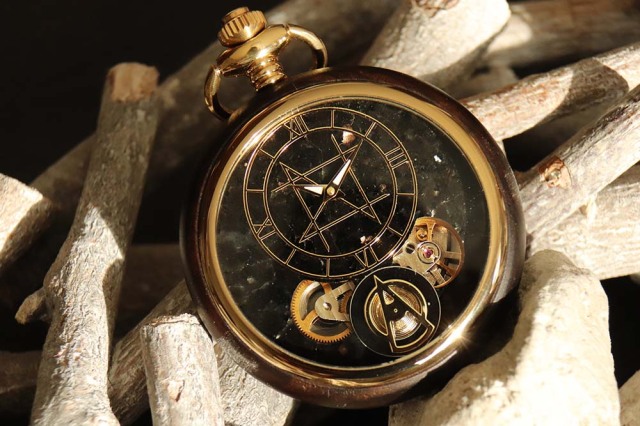 Pocket Watch Model / Larvikite  Natural Ebony Case