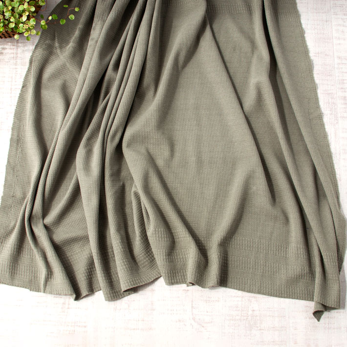 パネル単位での販売【ニット】カットソーに♪接結ニットみたいなやわらかパネルボーダー（カーキグレー）オーダーカット