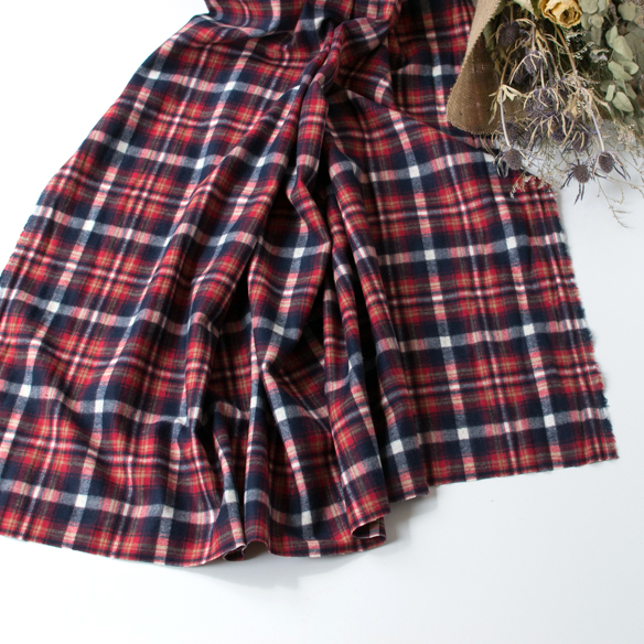 布帛 暖か片面起毛 コットンネル 赤いチェック オーダーカット