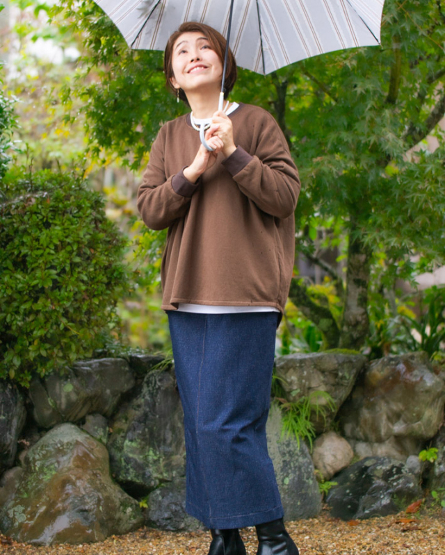 型紙・生地キット】ほわほわ裏起毛の裾カーブワイドTシャツキット