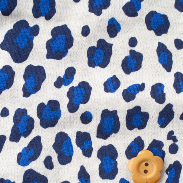 【ニット】レオパード柄プリント30/10裏毛ニット（オートミール）オーダーカット