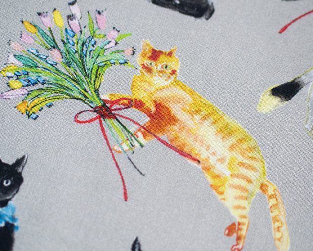 【布帛】デザイナーズ生地(シーチング)「猫への花束、猫からの花束」オーダーカット