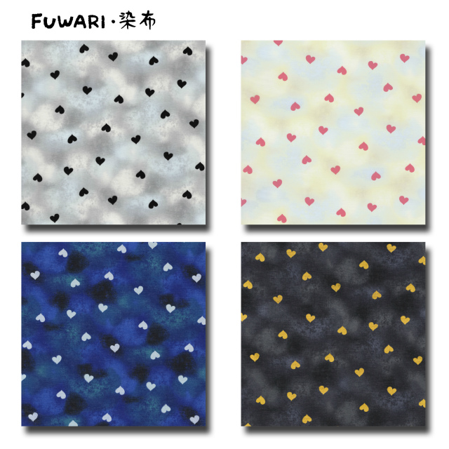 FUWARI・染布 シリーズ 1m単位切り売り スケアー プリント ハートフル 4色あります 生地 布 布地 スケア ハート ハート柄 手芸品 かわいい ラメ入り ゴールド