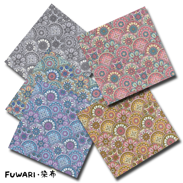 FUWARI・染布 シリーズ 1m単位切り売り スケアー プリント アジアン エスニック2 5色あります 生地 布 布地 スケア エスニック エスニック柄 エスニック柄生地 おしゃれ