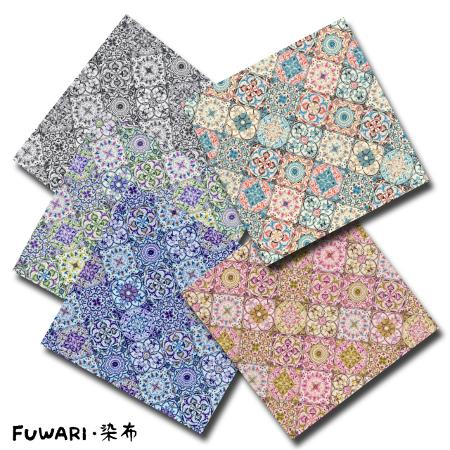 FUWARI・染布 シリーズ 1m単位切り売り スケアー プリント アジアン エスニック3 5色あります 生地 布 布地 スケア エスニック エスニック柄 エスニック柄生地 おしゃれ