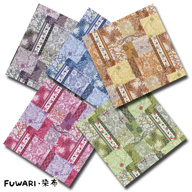 FUWARI・染布 シリーズ 1m単位切り売り スケアー プリント Western Europe 西欧柄 5色あります 生地 布 布地 花 花柄 フラワー リーフ リーフ柄 葉 スケア 綿 コットン レトロ おしゃれ アンティーク風 フォレスト