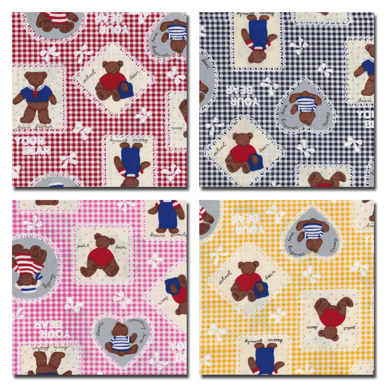 1m単位切り売り ブロード プリント NEW! LOVELY BEAR 4色あります 生地 布 布地 くま くま柄 クマ クマ柄 動物柄 アルファベット アニマル アニマル柄 チェック チェック柄 リボン リボン柄 英字 綿 コットン おしゃれ かわいい 柄