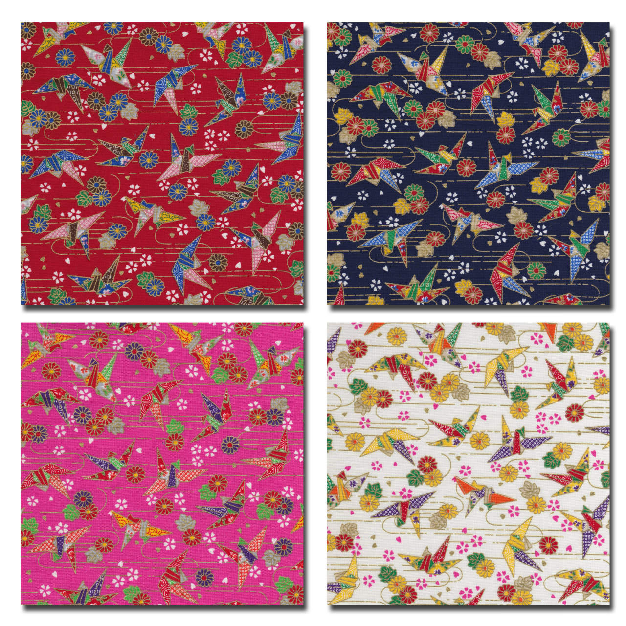 【千代紙プリント】金粉折鶴 4色あります 1m単位で切り売りいたします