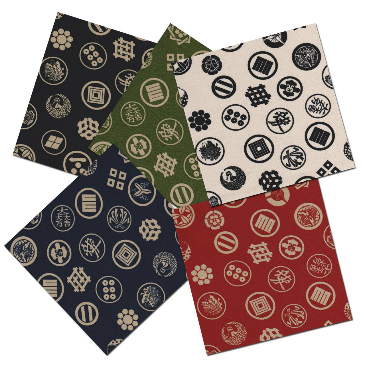 【和柄・和調プリント／夢色百景シリーズ】KAMON（家紋） 5色あります 1m単位で切り売りいたします