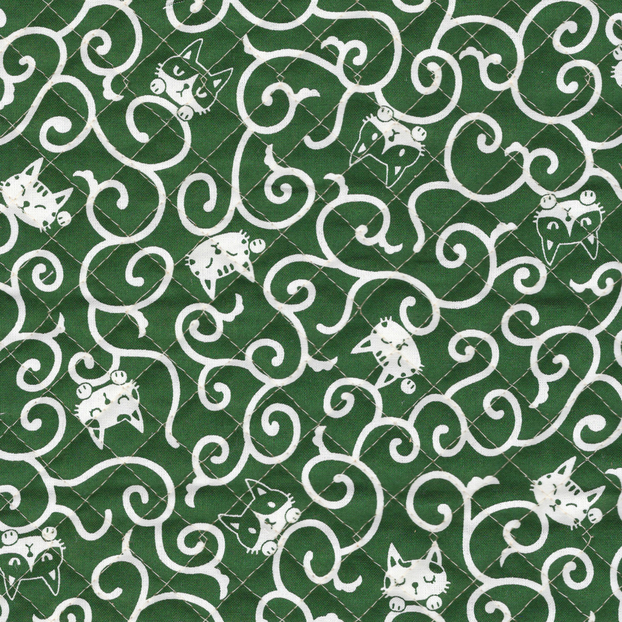 1m単位切り売り キルティング 猫と唐草文様 小マス目 全針 生地 布 布地 和風 ねこ ネコ 猫 ねこ柄 ネコ柄 猫柄 猫柄生地 唐草模様 おしゃれ レトロ かわいい キルティング生地 キルト生地 セール 専門店 コットン シーチング