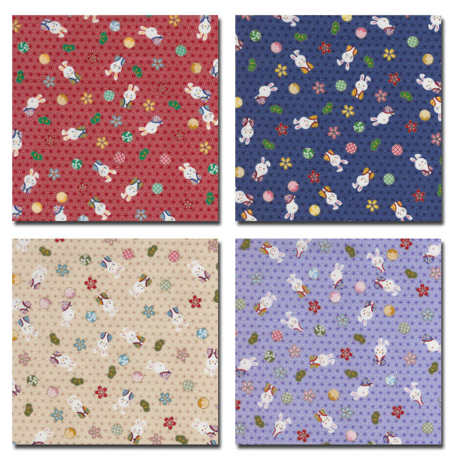 【和柄・和調プリント】金粉因幡（いなば）の白うさぎ 4色あります 1m単位で切り売りいたします