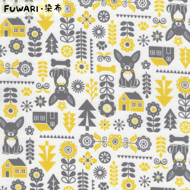 二重ガーゼ ダブルガーゼ FUWARI・染布 シリーズ 1m単位切り売り チワワ 生地 布 布地 チワワ柄 犬 犬柄 北欧 北欧風 花 花柄 レトロ 夏 手芸 赤ちゃん ベビー おしゃれ かわいい 花柄 動物 動物柄 アニマル アニマル柄 男の子 女の子