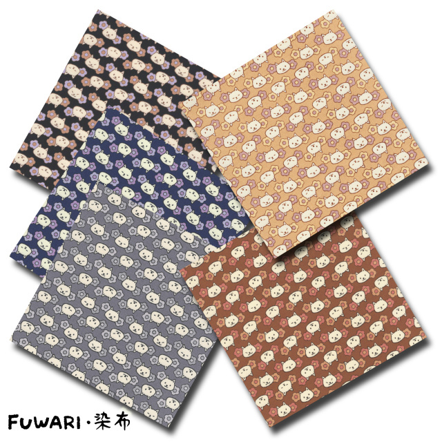 FUWARI・染布 シリーズ 1m単位切り売り オックス プリント ネコグラム1 5色あります 生地 布 布地 モノグラム ハナグラム ねこ柄 ネコ ネコ柄 猫柄 猫柄生地 猫柄生地オックス 花柄 かわいい 男の子 女の子 アニマル アニマル柄