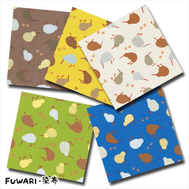 FUWARI・染布 シリーズ 1m単位切り売り オックス プリント 飛べない鳥 キーウィ 5色あります 生地 布 布地 キウイ 鳥 鳥柄 大人柄 かわいい 可愛い 子供 テキスタイル ファブリック 手芸 男の子 女の子 セール 柄 オックス生地