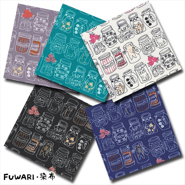 FUWARI・染布 シリーズ 1m単位切り売り オックス プリント Cat Bottle 5色あります 生地 布 布地 ねこ柄 ネコ ネコ柄 猫 猫柄 北欧 北欧柄 北欧柄生地 北欧風 北欧風生地 動物 動物柄 アニマル アニマル柄 モノトーン ブランド