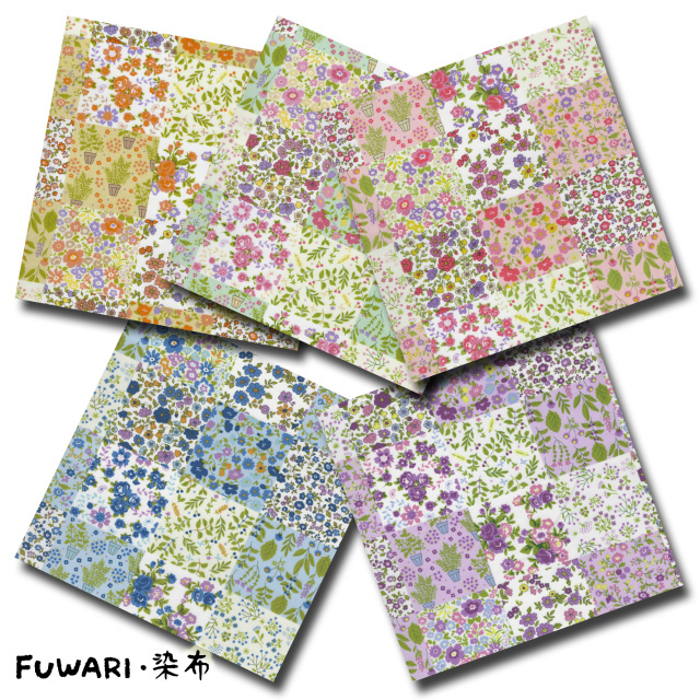 FUWARI・染布 シリーズ 1m単位切り売り オックス プリント パッチワーク 花 5色あります 生地 布 布地 花 花柄 植物 パッチワーク柄 手芸 コットン 100 綿 おしゃれ かわいい オックス生地 セール 柄 オックスフォード 植物柄生地
