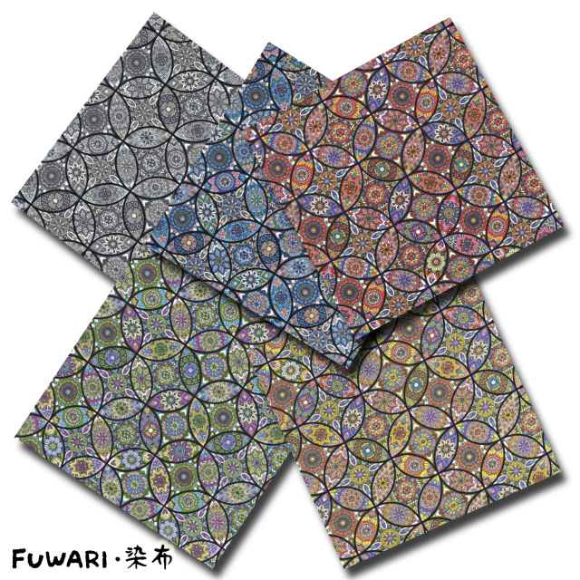 FUWARI・染布 シリーズ 1m単位切り売り スケアー プリント アジアン エスニック１　5色あります 生地 布 布地 スケア エスニック エスニック柄 エスニック柄生地 おしゃれ