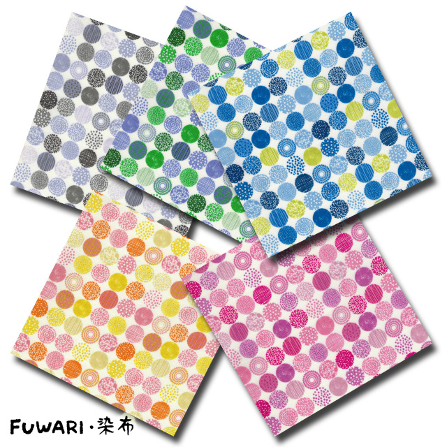 FUWARI・染布 シリーズ 1m単位切り売り スケアー プリント 北欧風 ドット 5色あります 生地 布 布地 スケア生地 水玉 ドット柄 ドット柄生地 北欧 北欧柄 北欧柄生地 北欧風生地 かわいい コットン テキスタイル