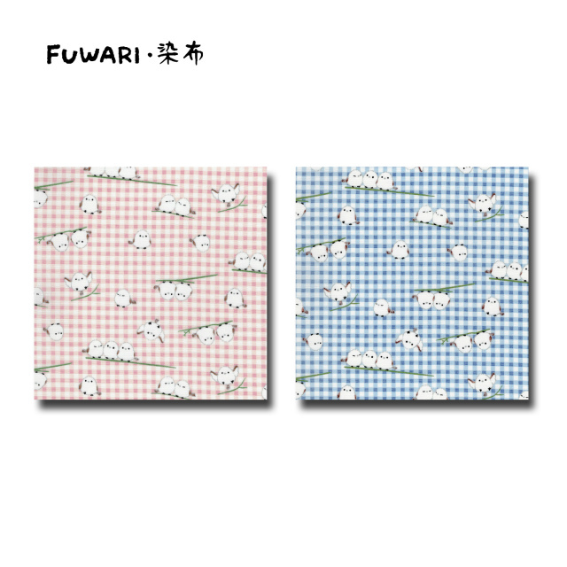 二重ガーゼ ダブルガーゼ FUWARI・染布 シリーズ 1m単位切り売り シマエナガ チェック 2色あります 生地 布 布地 シマエナガ 柄 鳥 鳥柄 チェック 赤ちゃん ベビー 大人 かわいい 北欧 綿 コットン チェック柄 格子 格子柄