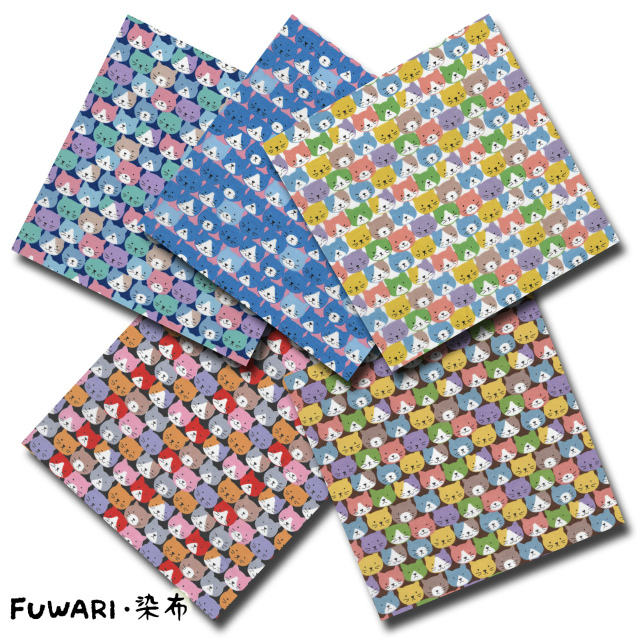 FUWARI・染布 シリーズ 1m単位切り売り スケアー プリント ちっちゃな ハチワレ猫 5色あります 生地 布 布地 スケア生地 ハチワレ 猫 ねこ柄 猫柄 生地専門 セール 布地通販 レトロ アニマル アニマル柄 動物 動物柄 北欧