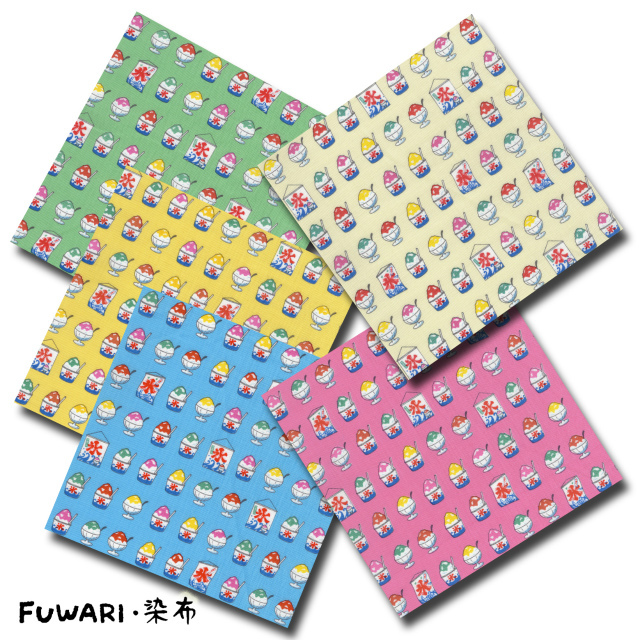 FUWARI・染布 シリーズ 1m単位切り売り スケアー プリント かき氷 5色あります 生地 布 布地 スケア 夏 夏柄 夏らしい 食べ物 食べ物柄 コットン かわいい 可愛い セール 柄