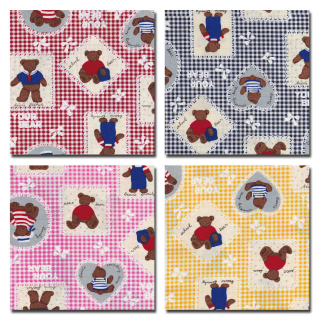 1m単位切り売り ブロード プリント NEW! LOVELY BEAR 4色あります 生地 布 布地 くま くま柄 クマ クマ柄 動物柄 アルファベット アニマル アニマル柄 チェック チェック柄 リボン リボン柄 英字 綿 コットン おしゃれ かわいい 柄