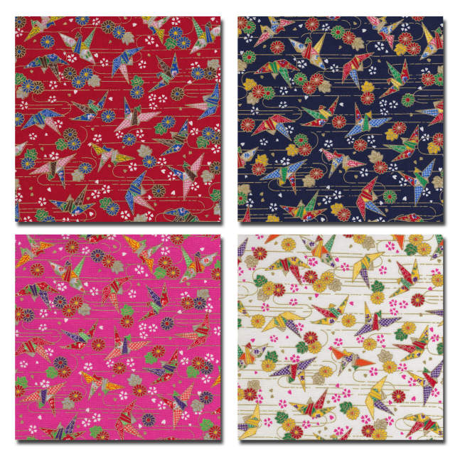 【千代紙プリント】金粉折鶴 4色あります 1m単位で切り売りいたします