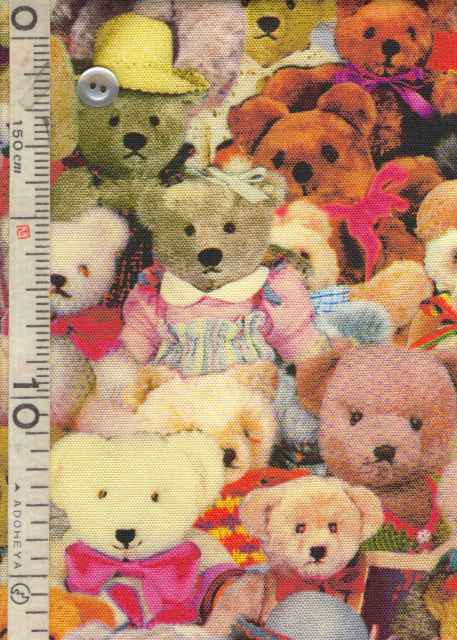 ヴィンテージ　クマ 50cm単位切り売り デジタル プリント オックス生地 FUWARI・染布