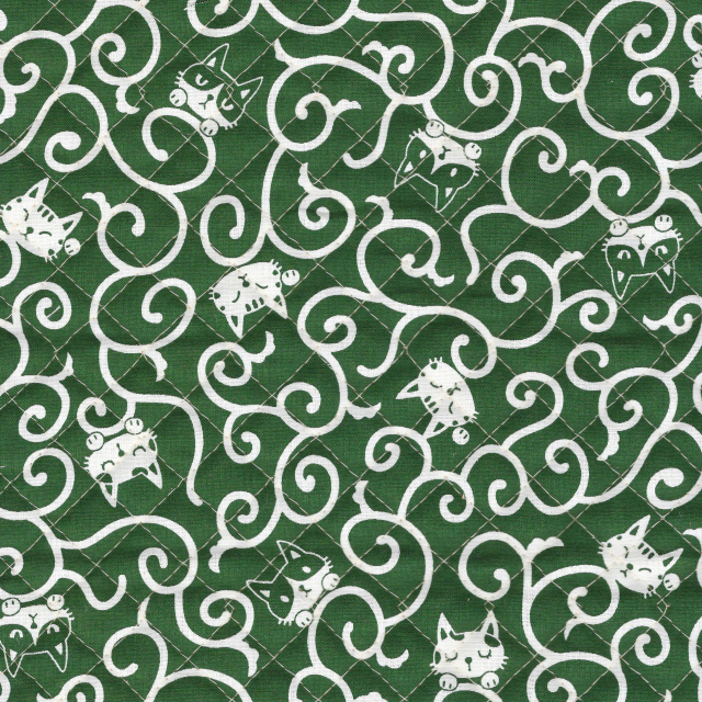 1m単位切り売り キルティング 猫と唐草文様 小マス目 全針 生地 布 布地 和風 ねこ ネコ 猫 ねこ柄 ネコ柄 猫柄 猫柄生地 唐草模様 おしゃれ レトロ かわいい キルティング生地 キルト生地 セール 専門店 コットン シーチング