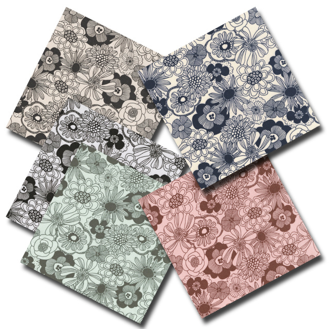 1m単位切り売り オックス プリント 北欧調 モノトーン フラワー 5色  