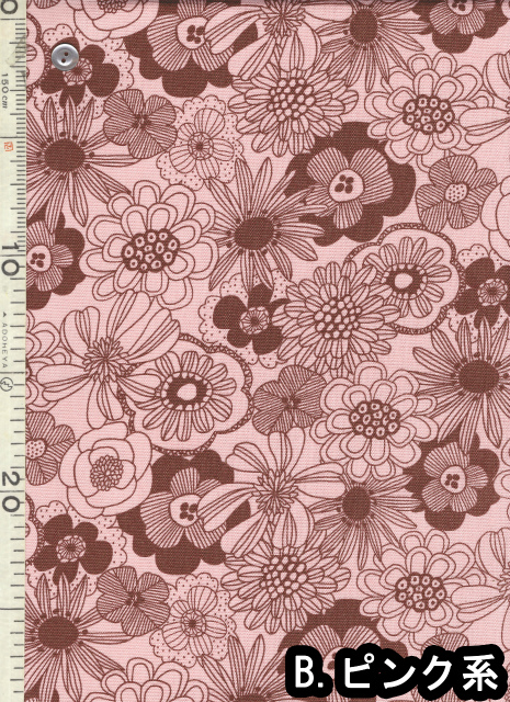 1m単位切り売り オックス プリント 北欧調 モノトーン フラワー 5色