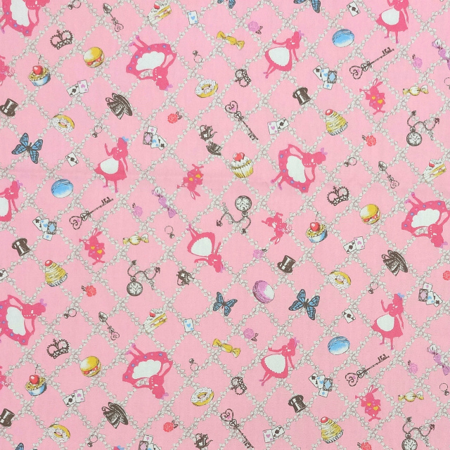 1m単位切り売り オックス プリント ダイヤモンド アリス 生地 布 布地 布生地 オックスフォード オックス生地 かわいい 女の子キ リボン りぼん チェリー さくらんぼ サクランボ