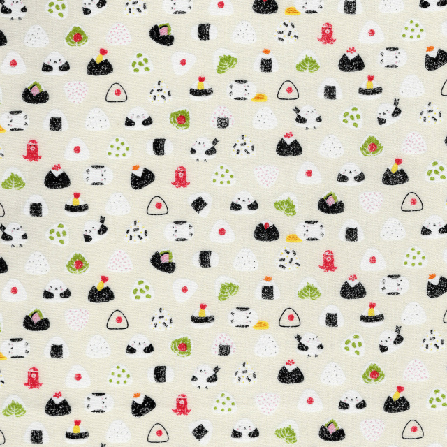1m単位切り売り スケアー プリント シマエナガとおにぎり 生地 布 布地 おむすび おにぎり シマエナガ 柄 スケア