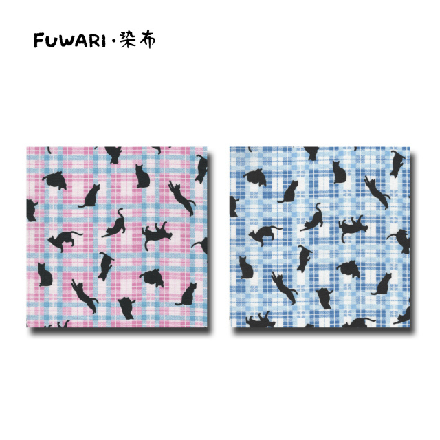 二重ガーゼ ダブルガーゼ FUWARI・染布 シリーズ 1m単位切り売り 黒猫 チェック 2色あります 生地 布 布地 猫 ねこ 猫柄 アニマル 柄 アニマル柄 動物 動物柄 セール レトロ チェック 赤ちゃん ベビー 大人 かわいい 北欧 チェック柄