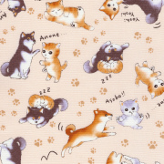 FUWARI・染布 シリーズ 1mカット済み商品 オックス プリント 猫と柴犬  生地 布 布地 猫柄 猫 柄 犬 柴犬 柄 動物 動物柄 アニマル柄生地 男の子 女の子 オックス生地 オックスフォード