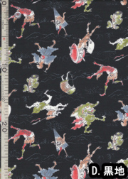 夢色百景シリーズ 1mカット済み商品 和柄 和調プリント 妖怪 生地 布 布地 レトロ 綿 シーチング生地 シーチング コットン お化け 綿100 ハンドメイド 和風