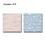 二重ガーゼ ダブルガーゼ FUWARI・染布 シリーズ 1m単位切り売り シマエナガ チェック 2色あります 生地 布 布地 シマエナガ 柄 鳥 鳥柄 チェック 赤ちゃん ベビー 大人 かわいい 北欧 綿 コットン チェック柄 格子 格子柄