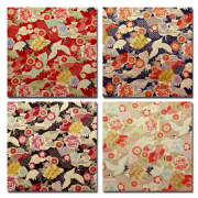 四季彩爛漫シリーズ 1m単位切り売り 綿ちりめん風 エンボス 和柄 和調プリント 牡丹鶴 4色あります 生地 布 和柄 和調 鶴 鶴柄 綿