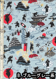 1mカット済み商品 和柄 和調プリント Ninja～忍者～ 生地 布 布地 レトロ 綿 かっこいい シーチング生地 シーチング コットン 金粉 金襴 綿100 ハンドメイド 金襴布 金彩 和風