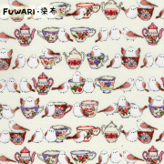 二重ガーゼ ダブルガーゼ FUWARI・染布 シリーズ 1m単位切り売り シマエナガのティータイム 生地 布 布地 二重ガーゼ生地 シマエナガ 鳥柄 赤ちゃん ダブルガーゼ生地 おしゃれ かわいい アウトレット 柄