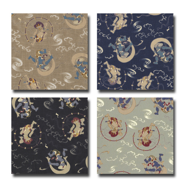 1m単位切り売り 和柄 和調プリント 風神雷神像 4色あります 生地 布 布地 和 柄 プリント生地 シーチング生地 シーチング生地柄 コットン 男の子 かっこいい 風神雷神図屏風