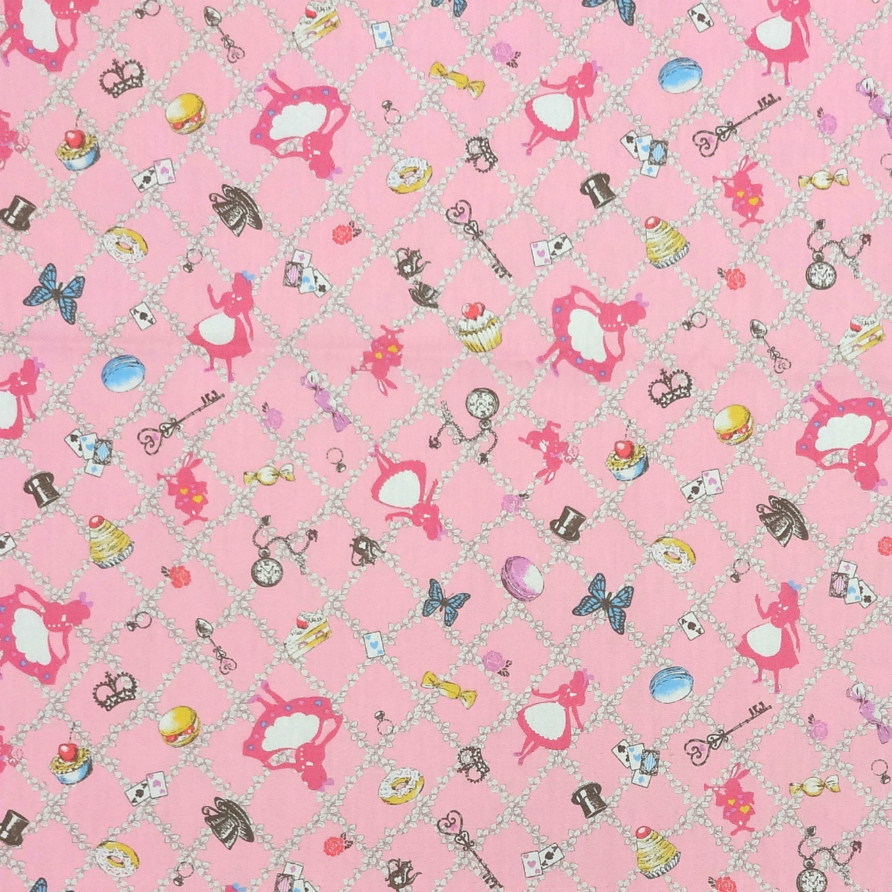 1m単位切り売り オックス プリント ダイヤモンド アリス 生地 布 布地 布生地 オックスフォード オックス生地 かわいい 女の子キ リボン りぼん チェリー さくらんぼ サクランボ
