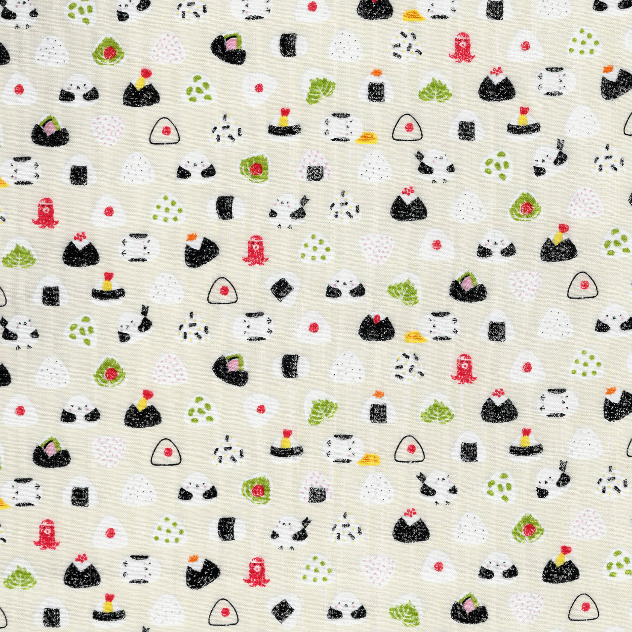 1m単位切り売り スケアー プリント シマエナガとおにぎり 生地 布 布地 おむすび おにぎり シマエナガ 柄 スケア