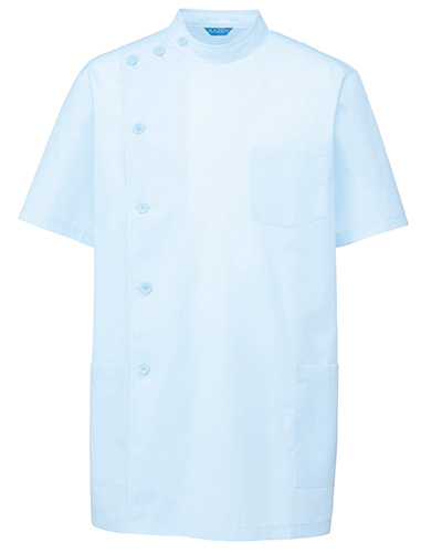 132-31　メディカルジャケット半袖メンズ　サックス　ブロード　KAZEN・カゼン