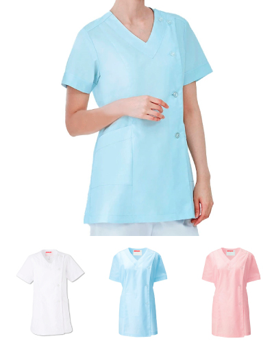 527 V衿調理衣 半袖　女性用  KAZEN カゼン