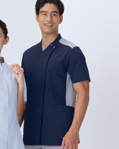 【メンズ服】ジャケット✽ 半袖✽ グレー✽新品未使用 766 男女兼用スクラブジャケット半袖 KAZEN(カゼン)