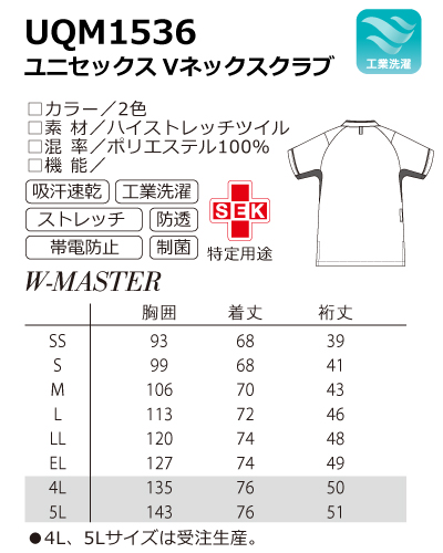 UQM1536 ルコックスポルティフ ユニセックス Vネック スクラブ（男女兼用）